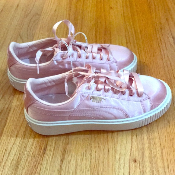 puma pink satin sneakers